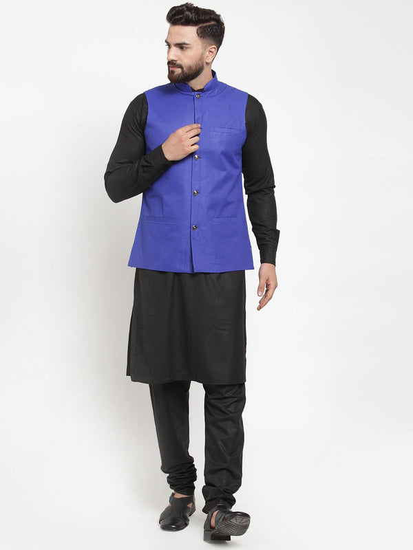 Men's Solid Kurta Pajama with Solid Waistcoat ( JOKP WC 4052Royal ) - Virat Fashions