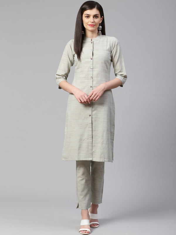 Women's Grey Woven Design Kurta with Trousers - Jompers