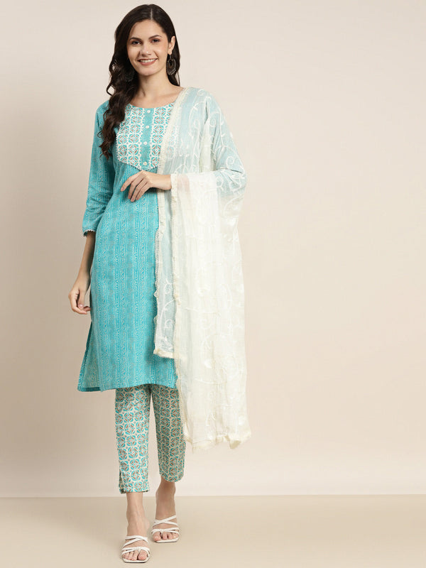 Printed Gotta Patti Kurta with Trousers & Dupatta