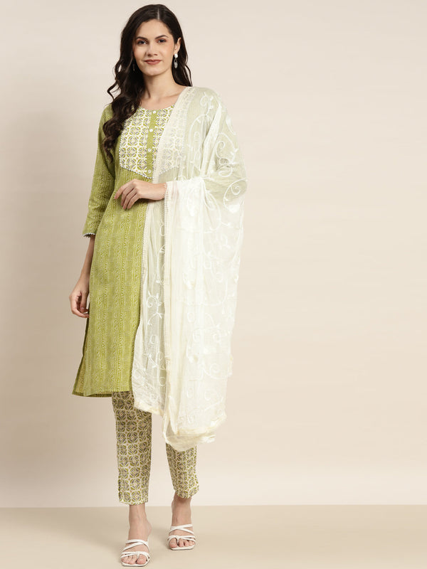 Printed Gotta Patti Kurta with Trousers & Dupatta