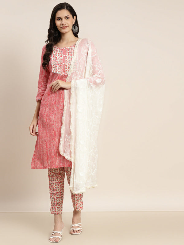 Printed Gotta Patti Kurta with Trousers & Dupatta