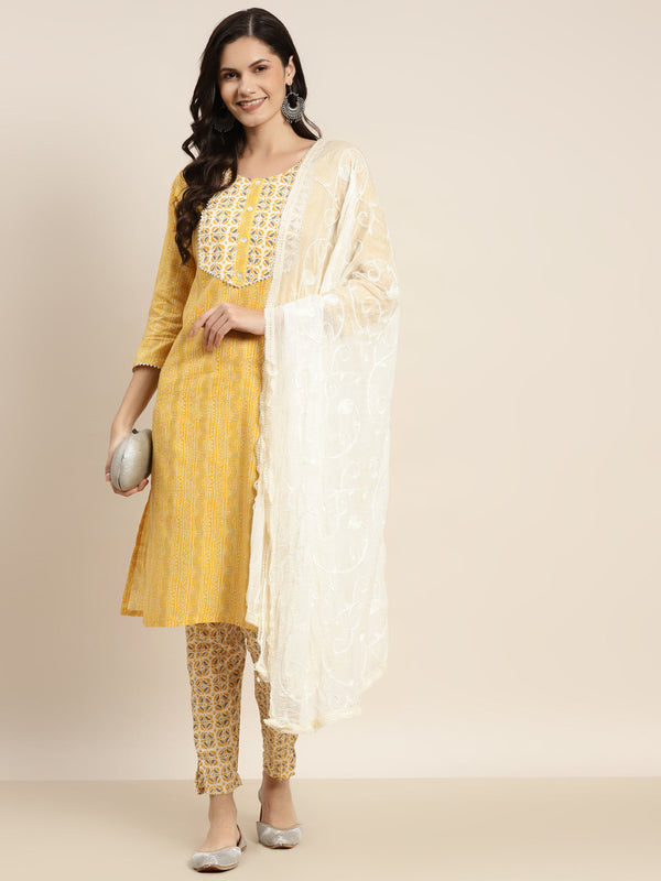 Printed Gotta Patti Kurta with Trousers & Dupatta