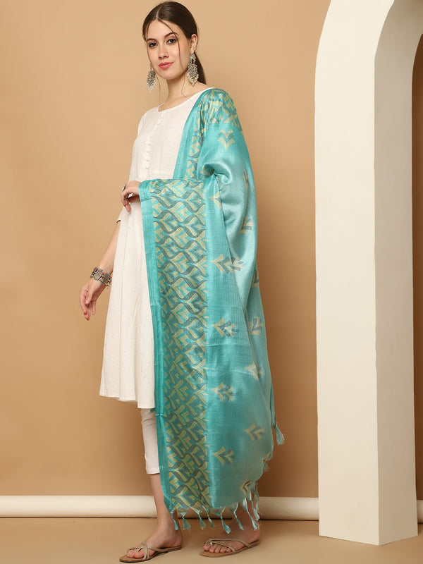 White Sequinned Kurta with Trousers & With Dupatta