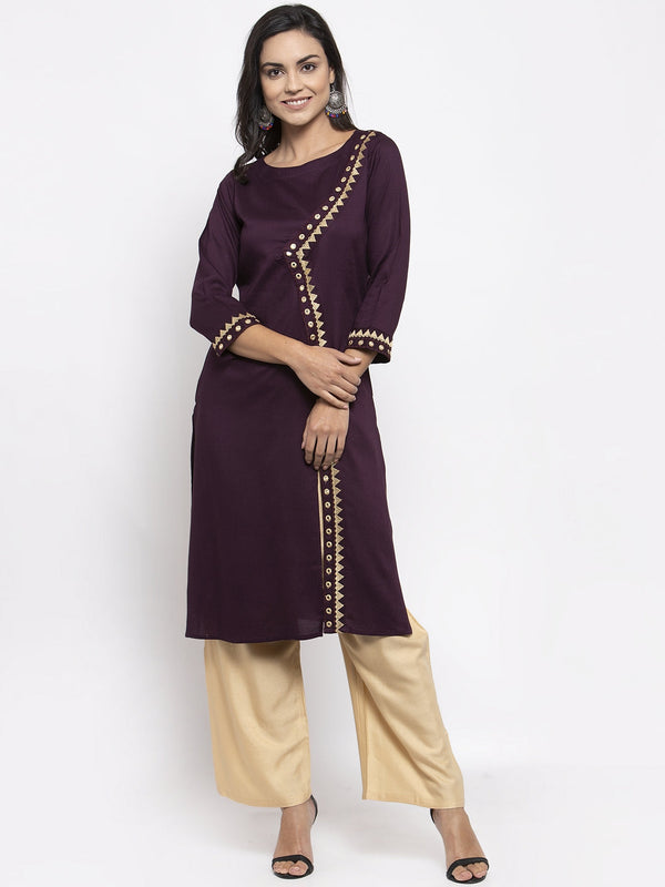 Jashvi Women Purple Embroidered Straight Kurta