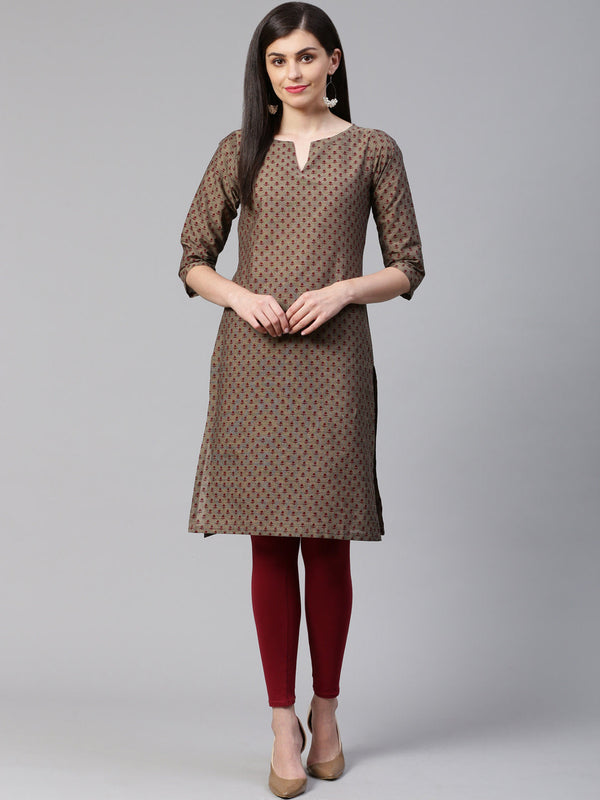 Jashvi Women Grey & Maroon Printed Straight Kurta