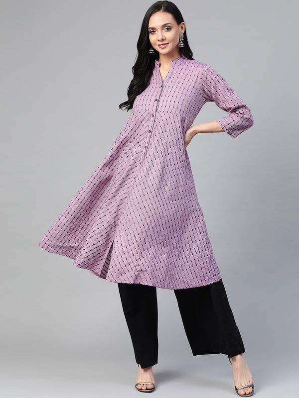 Jashvi Women Purple & Black Woven Design Jacquard A-Line Kurta