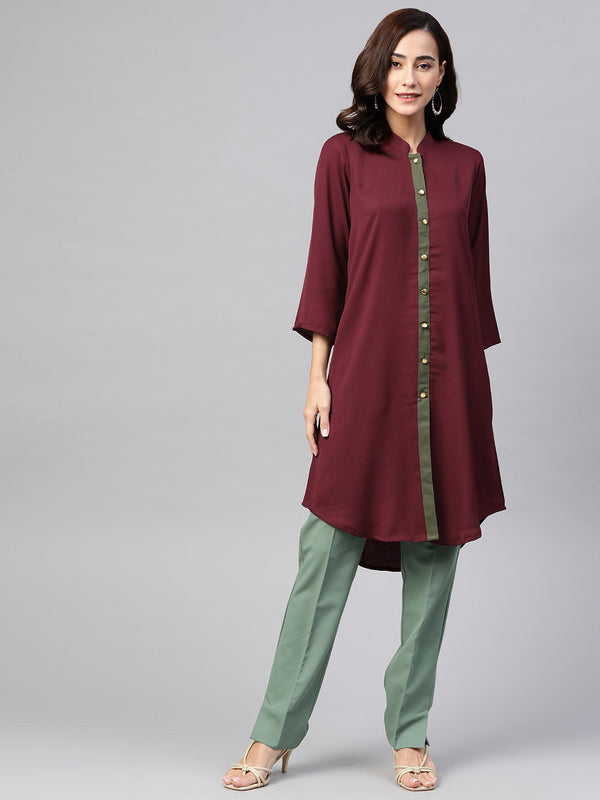 Jashvi Women Purple & Green Solid A-line Kurta