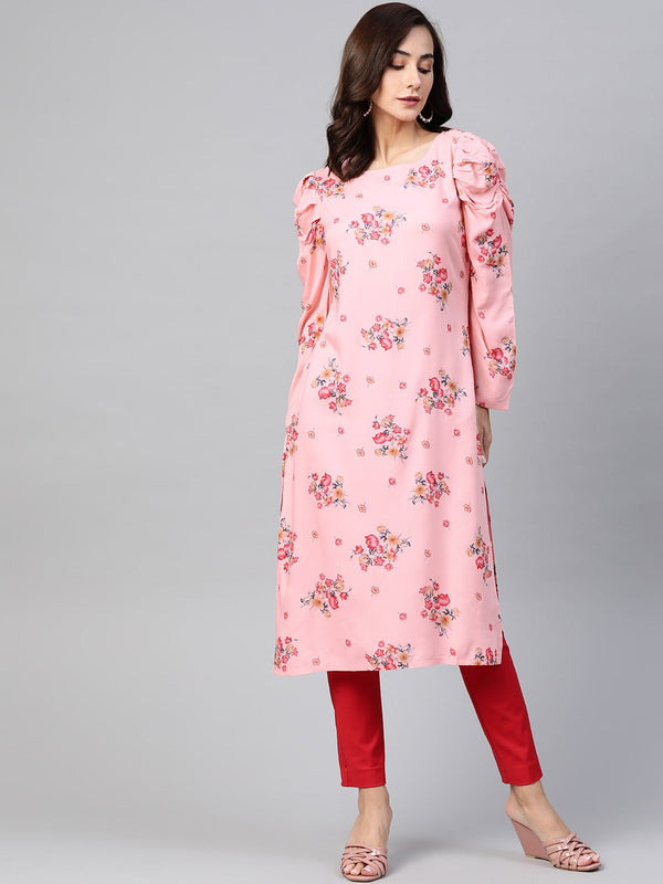 Jashvi Women Pink & Red Floral Printed Kurta