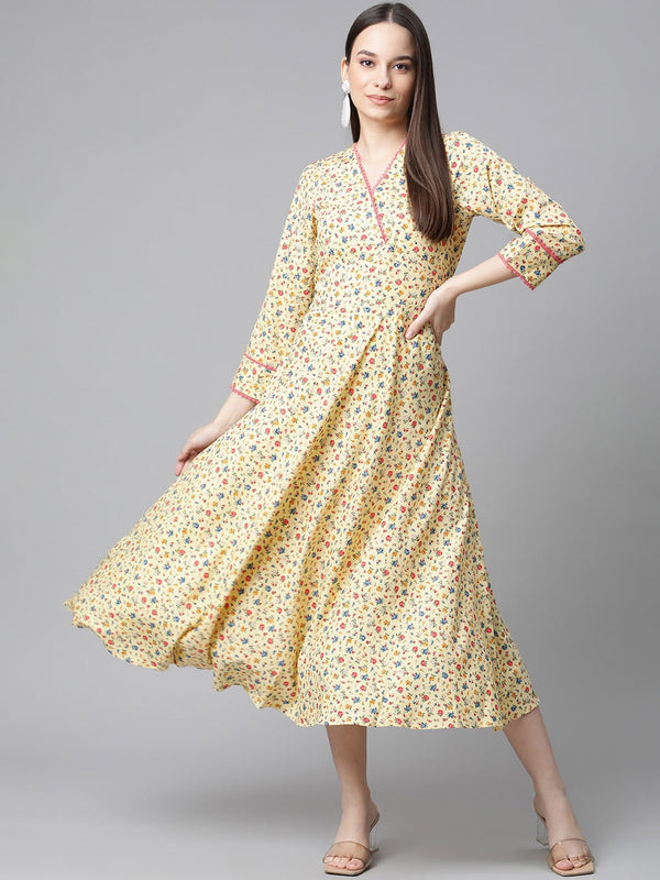 Jashvi Yellow Floral printed A-Line kurta