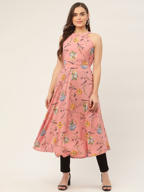 Women Pink Floral Printed Anarkali Kurta