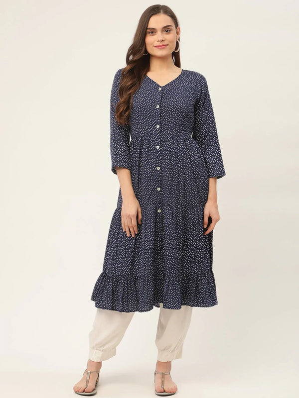 Women's Royal Blue Printed Kurtas - Taantav