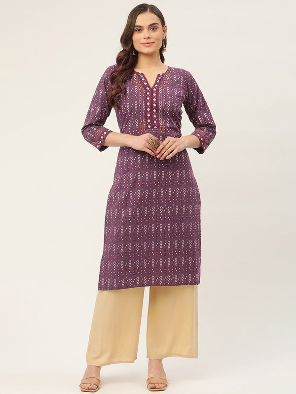 Women's Purple Pure Cotton Ikat Printed Kurtas ( JOK 1434 Purple ) - Jompers