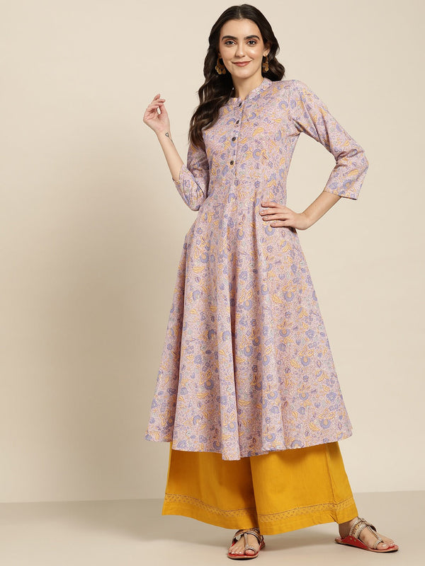 Women Purple and yellow Printed Anarkali Kurta