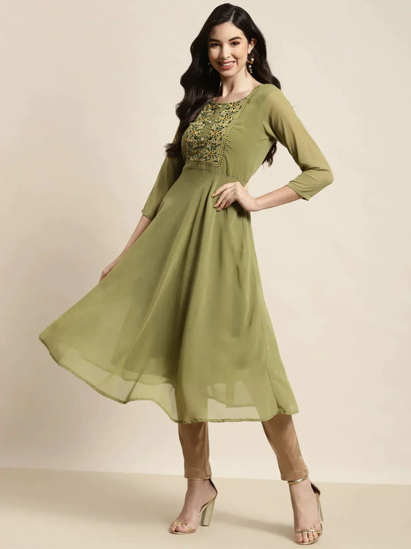 Women's Yoke Design Georgette Anarkali Kurta - Taantav