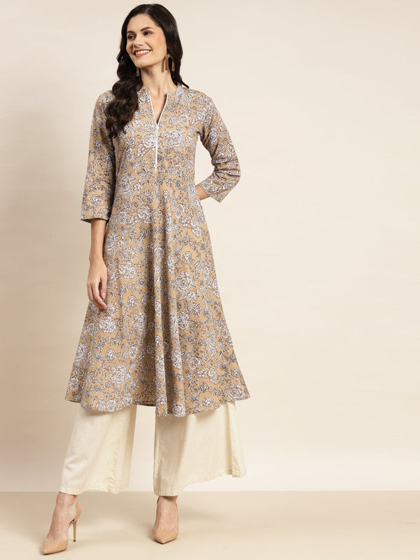 Floral Printed Anarkali Cotton Kurta