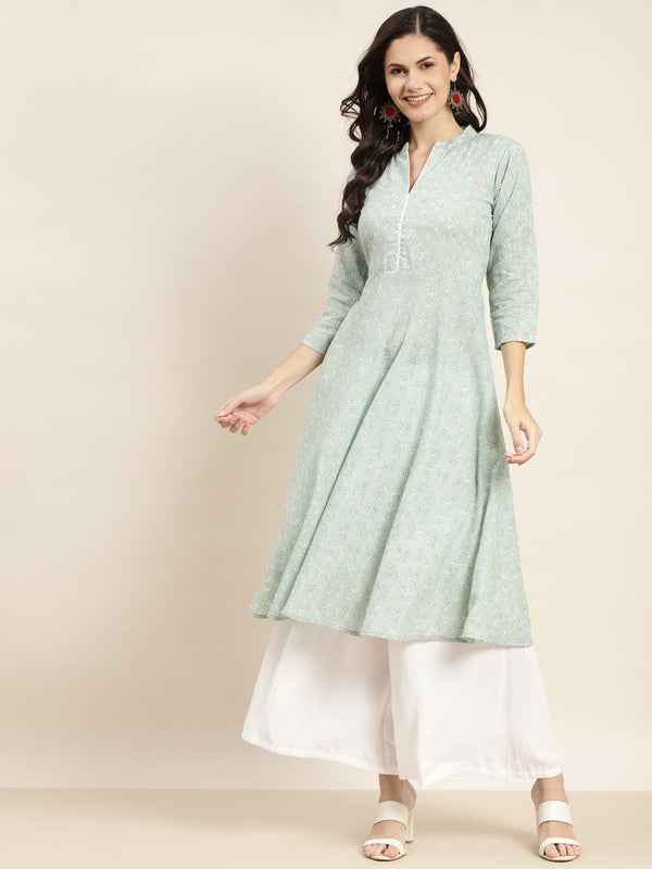 Floral Printed Anarkali Cotton Kurta