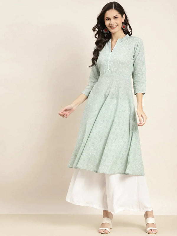 Women's Floral Printed Anarkali Cotton Kurta - Taantav