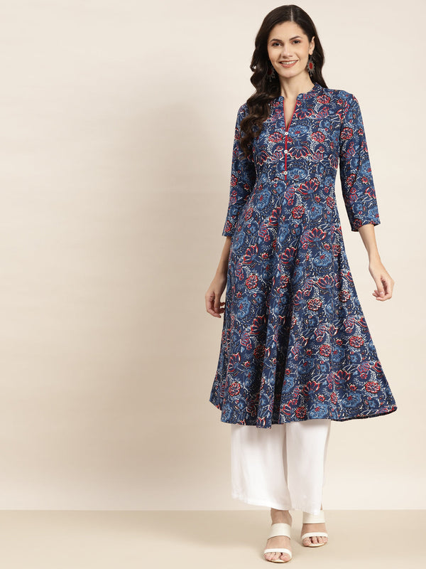 Floral Printed Anarkali Cotton Kurta