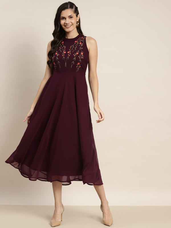 Embroidered A-Line Midi Women Dress