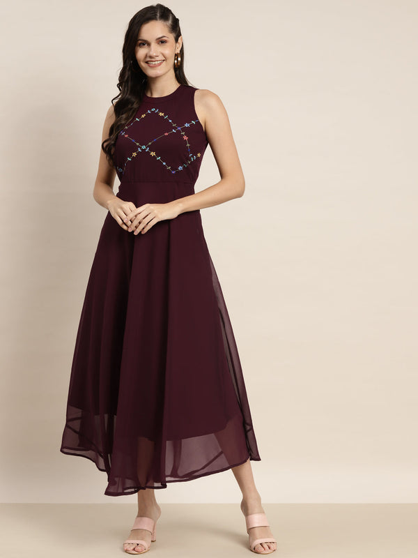 Embroidered A-Line Midi Women Dress