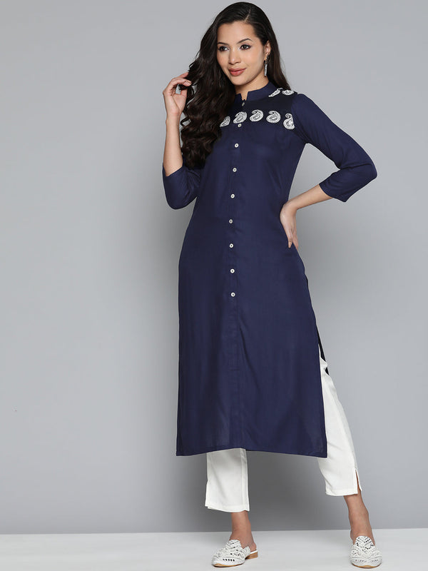 Jashvi Paisley Embroidered Chikankari Navy Kurta