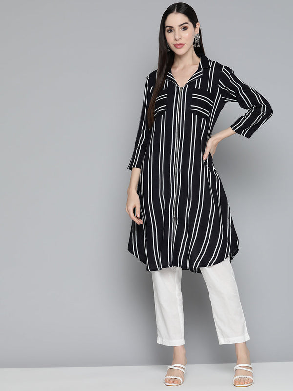 Jashvi Black Striped Kurta