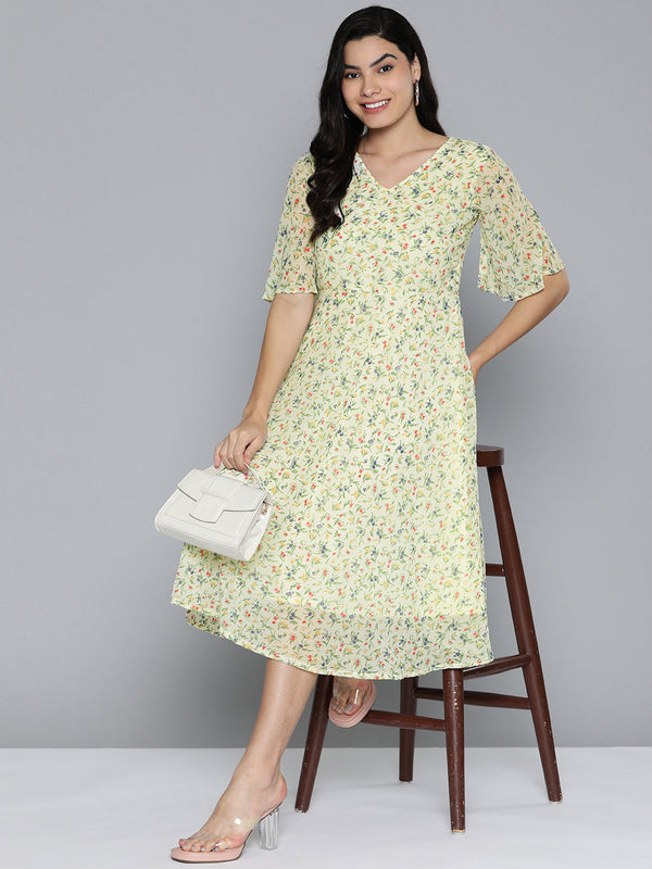 Floarl print flaired gorgette dress from Jashvi