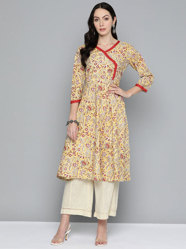 Jashvi Women Yellow Floral Printed Anarkali Kurta