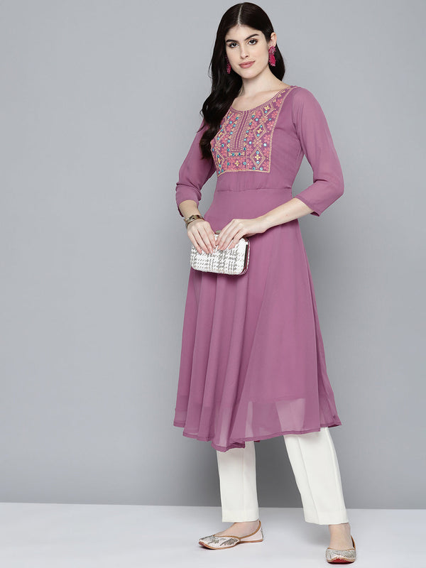 Embroidered yok flaired gorgette kurta from Jashvi