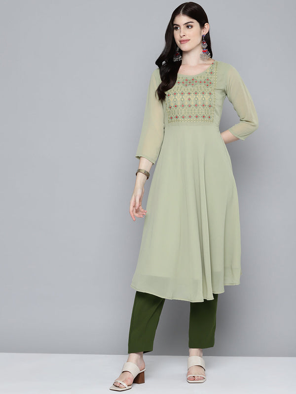 Embroidered yok flaired gorgette kurta from Jashvi