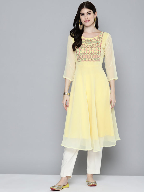 Embroidered yok flaired gorgette kurta from Jashvi