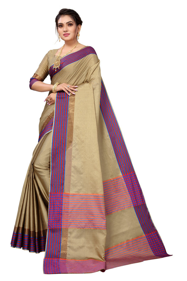 Women's Ethnic Fire Brown Cotton Silk Saree - Vamika