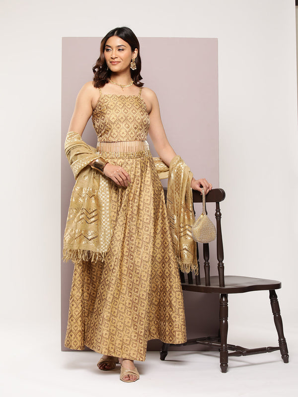 Cutdana emblished Jacqard Lehenga Choli with dupatta