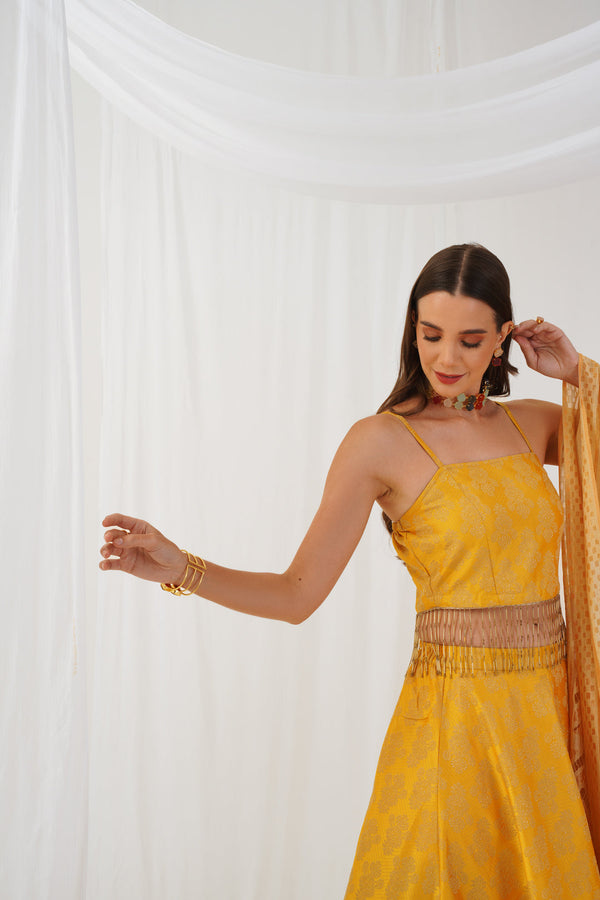 Yellow Beads & Stones Ready to Wear Lehenga & Blouse With Dupatta