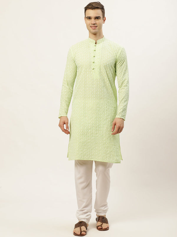 Men's Green Embroidered Kurta Payjama Sets ( JOKP 626 Green ) - Virat Fashions