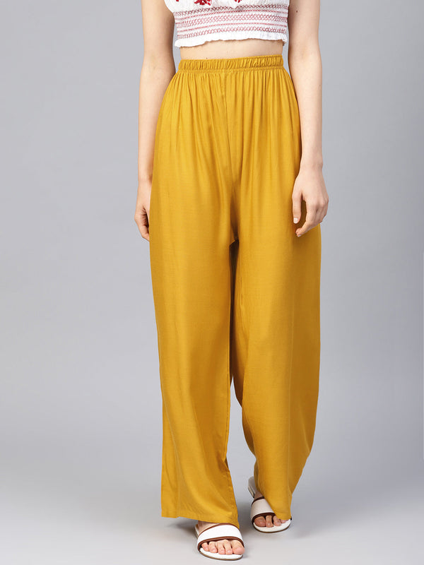 Women Mustard Straight Elasticated Palazzo