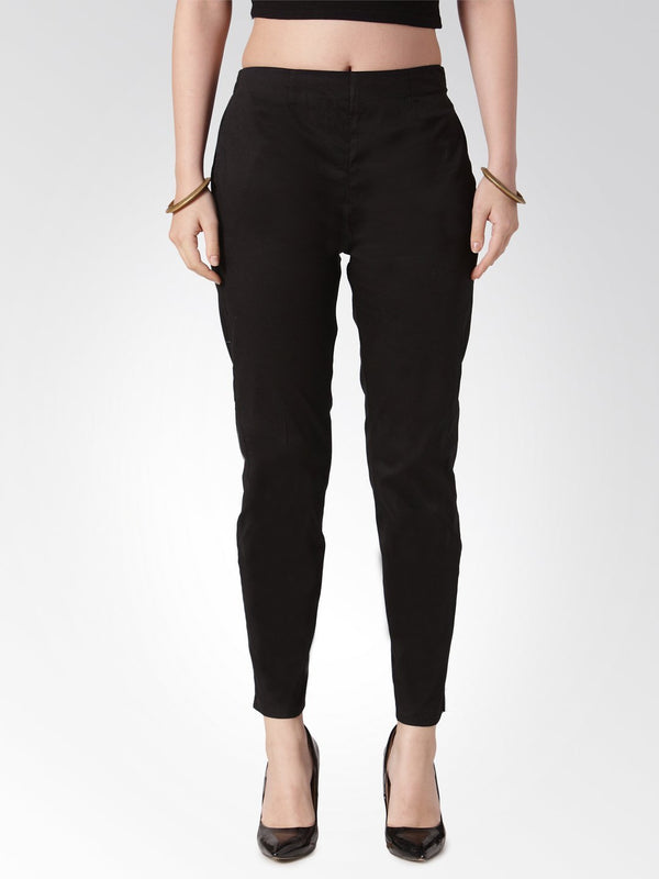 Women's Black Smart Slim Fit Solid Regular Trousers - Jompers