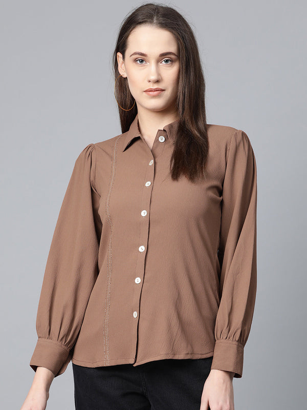 Jashvi Women Brown Regular Fit Crinkled Effect Casual Shirt