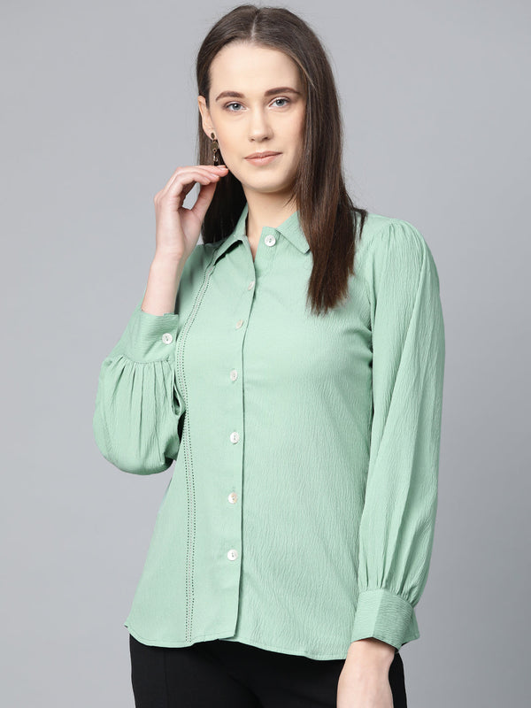 Jashvi Women Green Regular Fit Crinkled Effect Casual Shirt