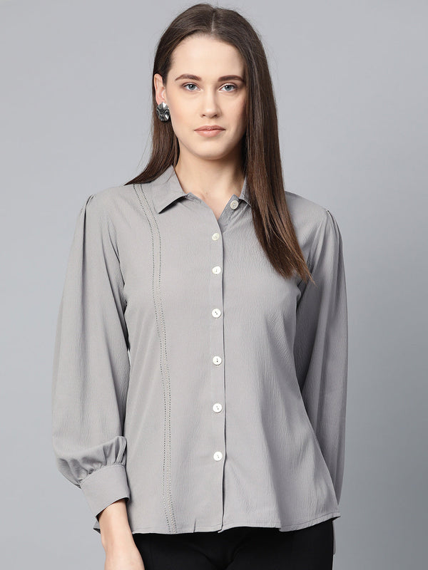 Jashvi Women Grey Regular Fit Crinkled Effect Casual Shirt