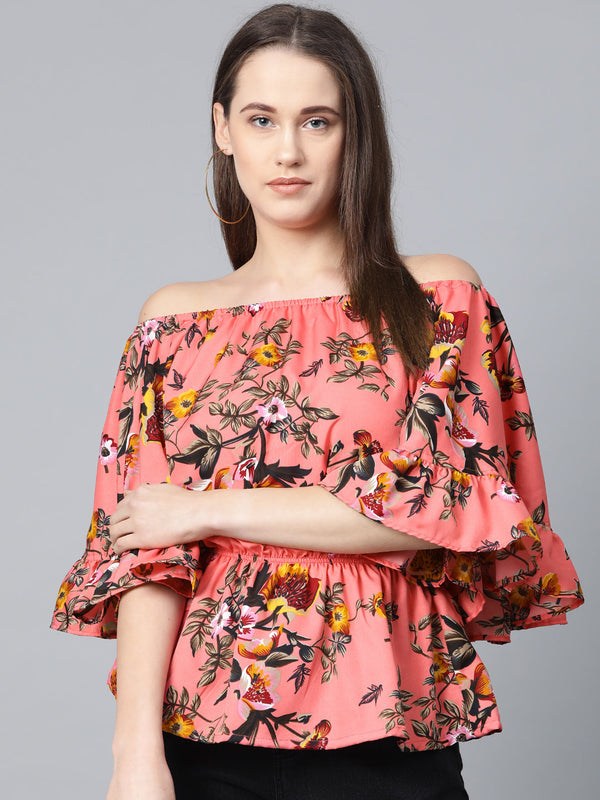 Jashvi Women Pink Printed Bardot Top