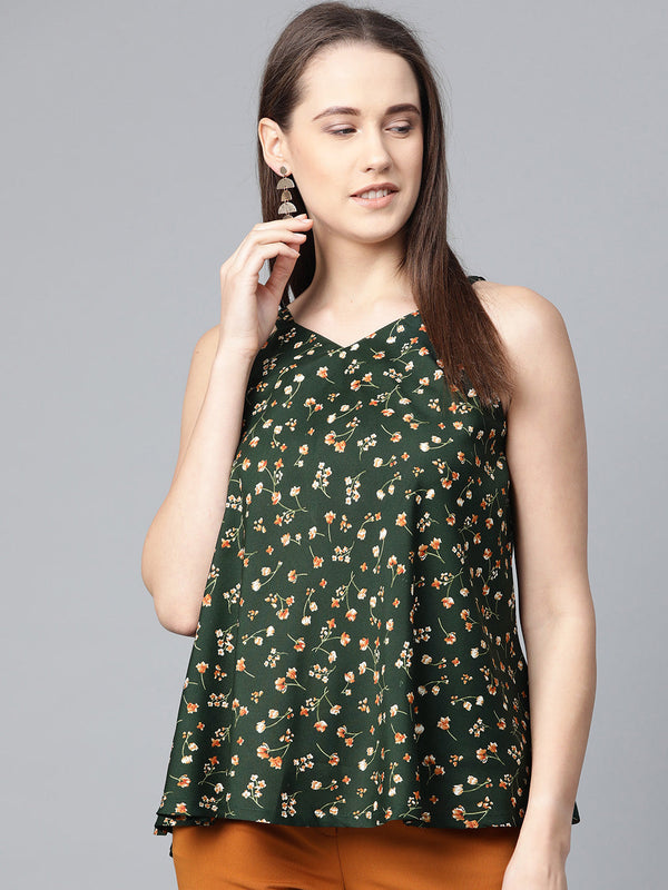 Jashvi Women Green & Brown Printed A-Line Top