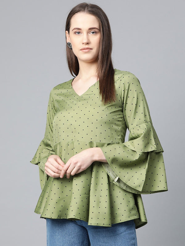 Women's Green & Black Printed A Line Top - Jompers