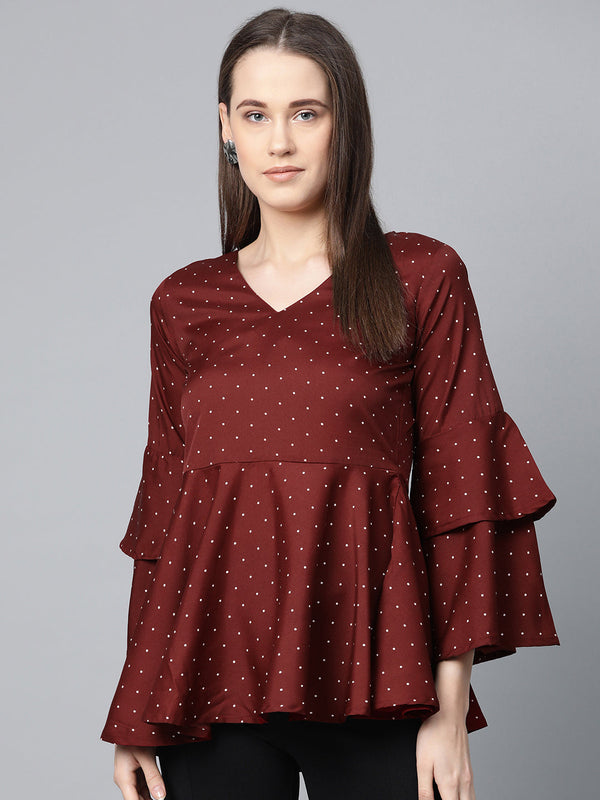 Jashvi Women Maroon & White Printed A-Line Top