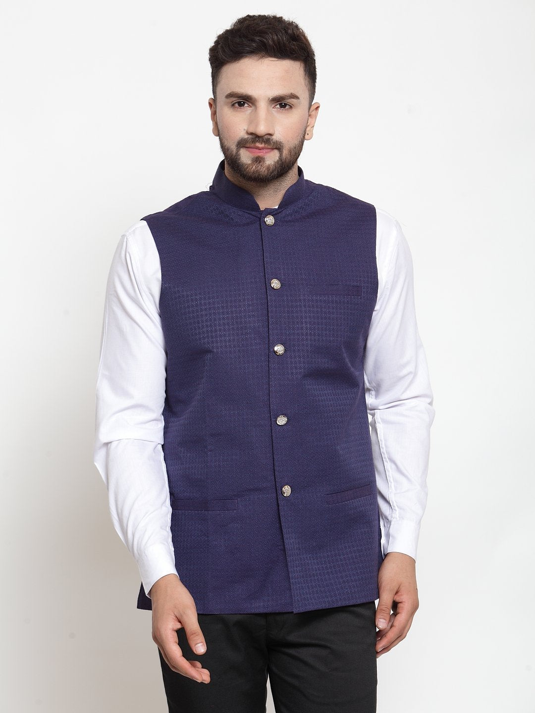 Men's Woven Design Nehru Jacket - Virat Fashions