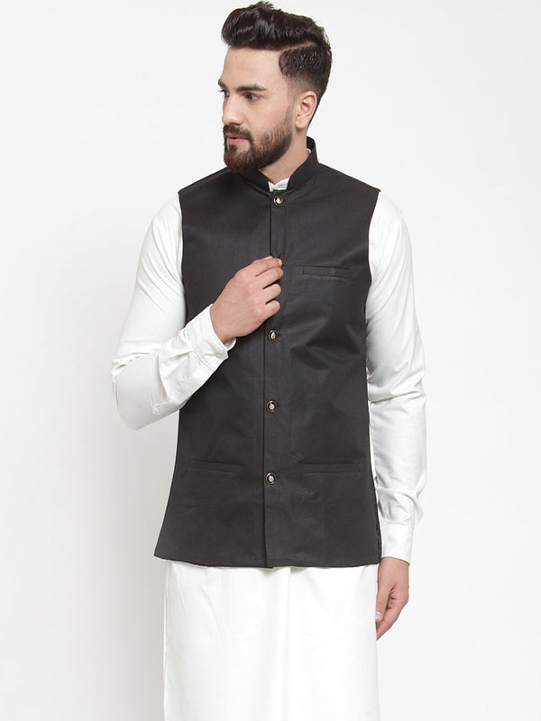 Jashvi Men Black Solid Nehru Jacket