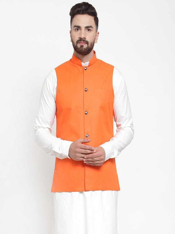 Jashvi Men Orange Solid Nehru Jacket