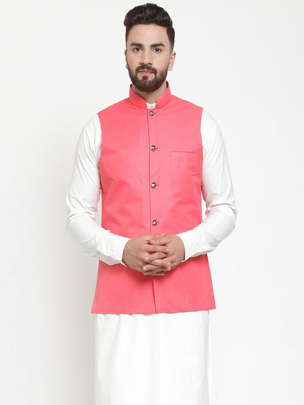 Jashvi Men Peach Solid Nehru Jacket