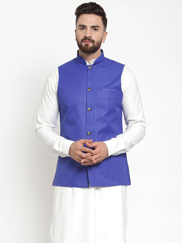 Jashvi Men Royal-Blue Solid Nehru Jacket