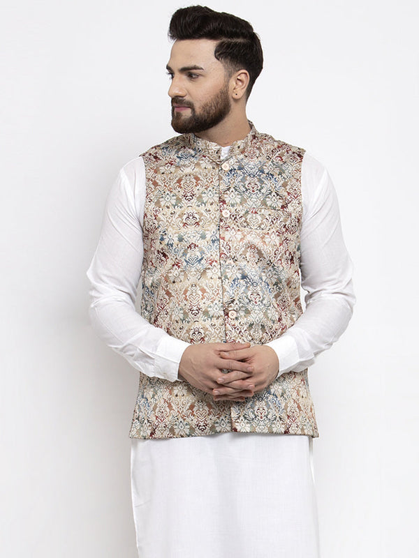 Jashvi Men Multicolored Printed Satin Nehru Jacket